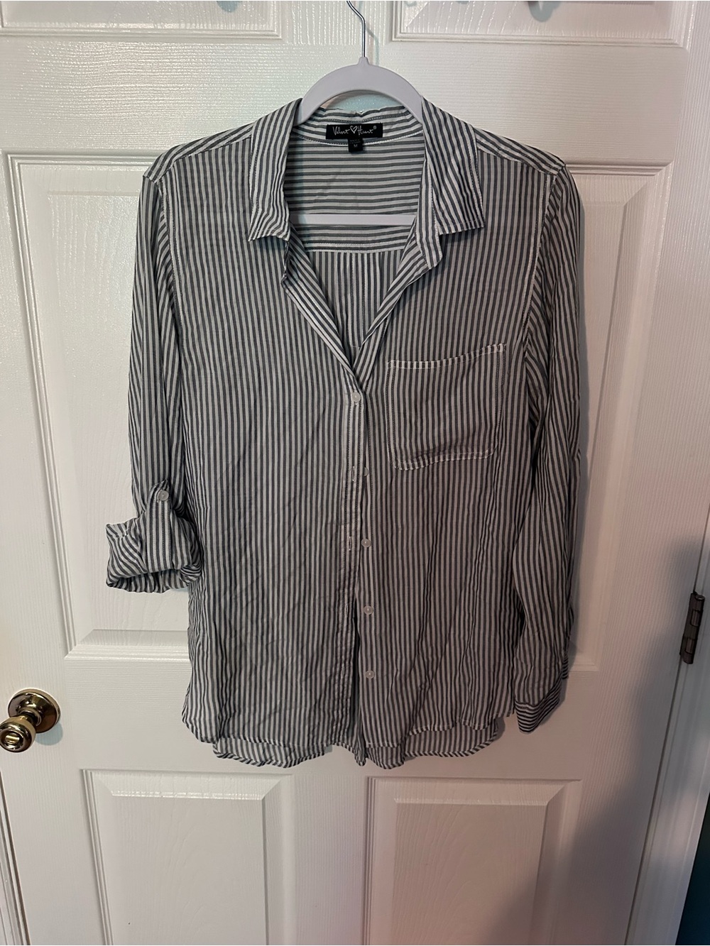 Velvet Heart Black and White Striped Long-Sleeve Button-Down